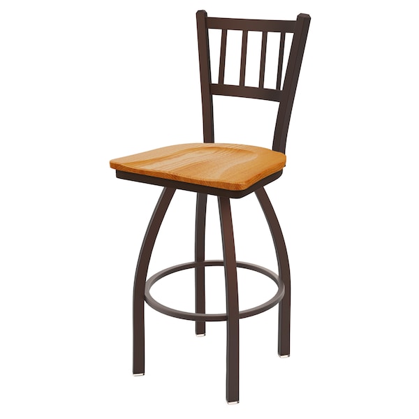 25" Swivel Counter Stool, Bronze Finish, Med Oak Seat